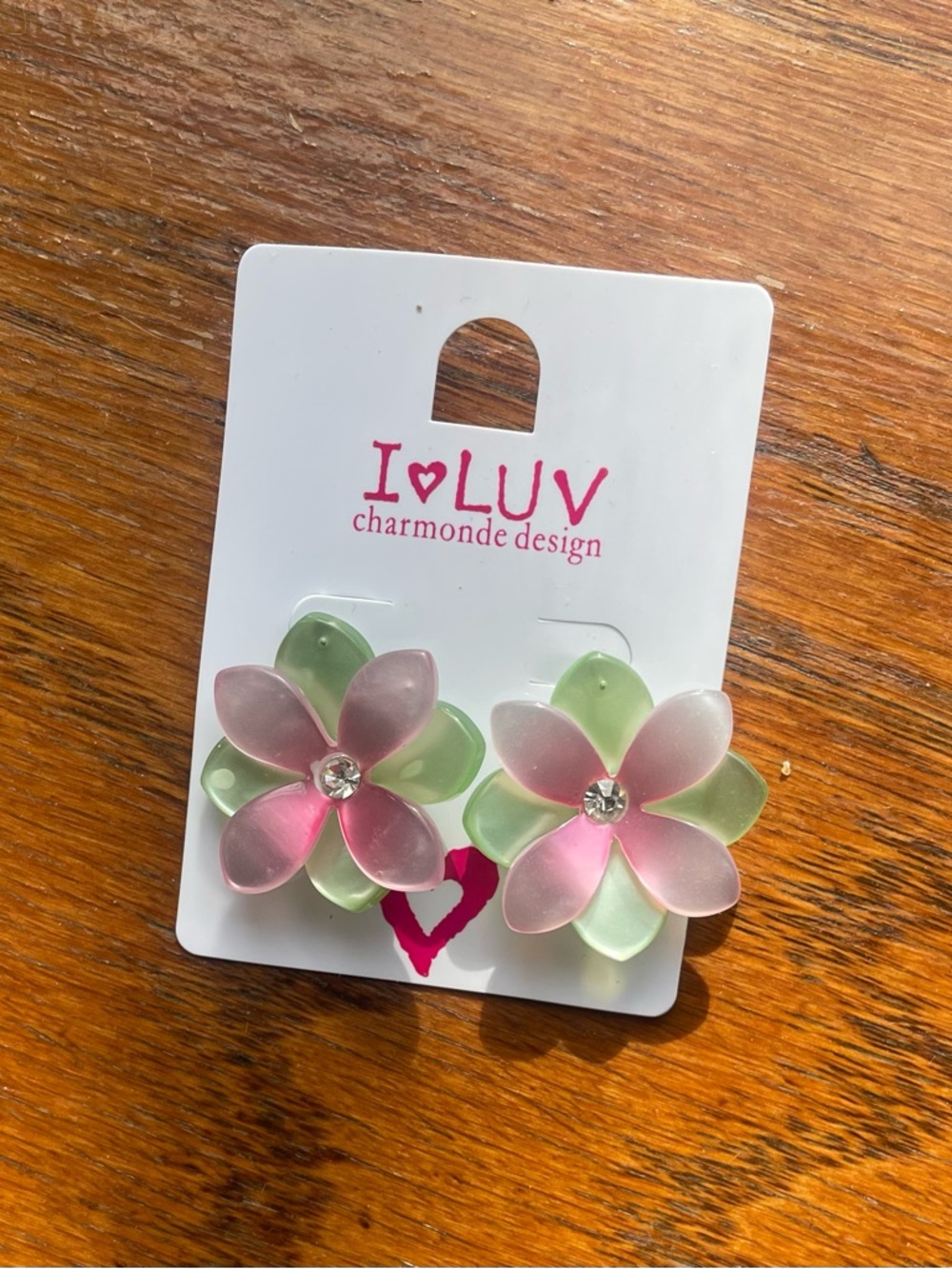 I LUV Charmonde Pink & Green Flower Clip-On Earrings for Kids